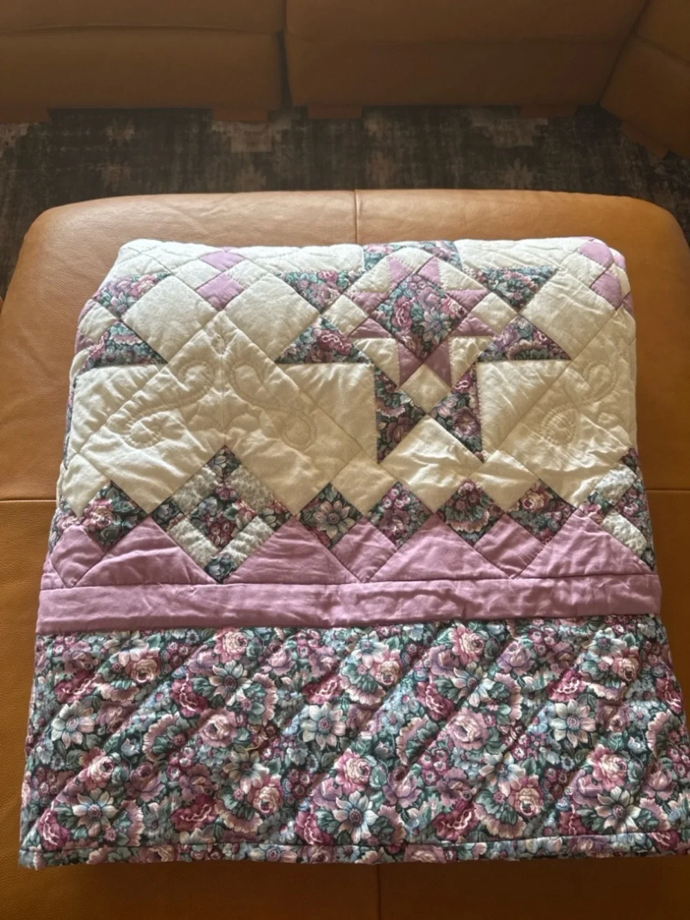 Large Handmade Star Quilt 105 x 90 Oversized Queen King Size Quilted Bedspread